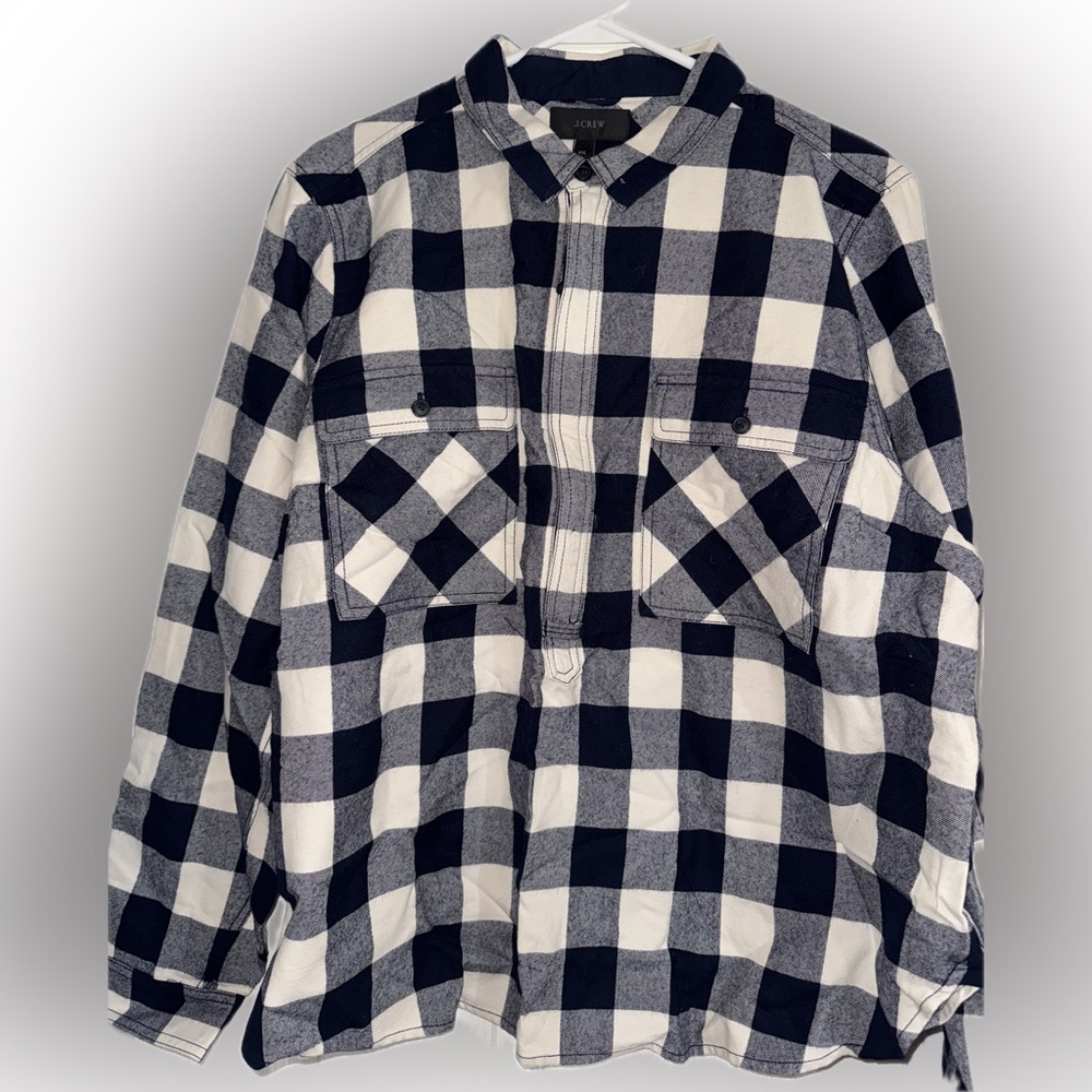 J. Crew Women's Navy and White Checkered Shirt